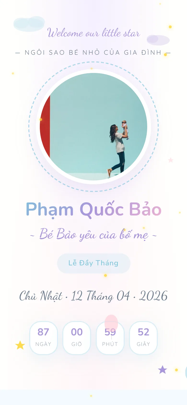 Thiệp Đầy Tháng - Bé Bảo Pastel Cute