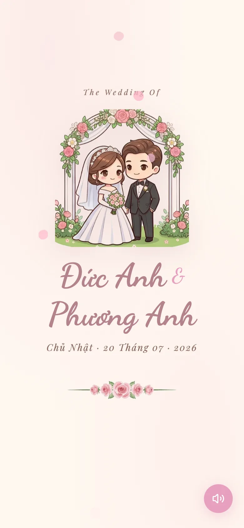 Thiệp Cưới Chibi Hoa Pastel Dễ Thương