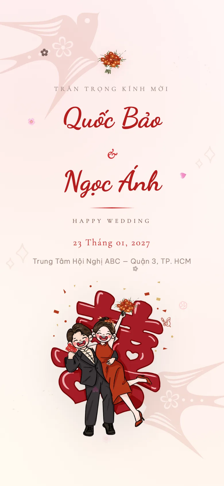 Thiệp Cưới Chibi Đỏ — Dễ Thương Truyền Thống